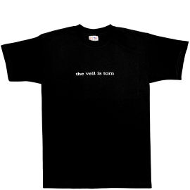 3 a Black shirt made in America with the Christian gospel message "the veil is torn" written on it
